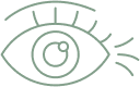 Dessin minimaliste d'un œil vert-gris, montrant sourcil, cils, iris et pupille. Symbole de vision et perception.