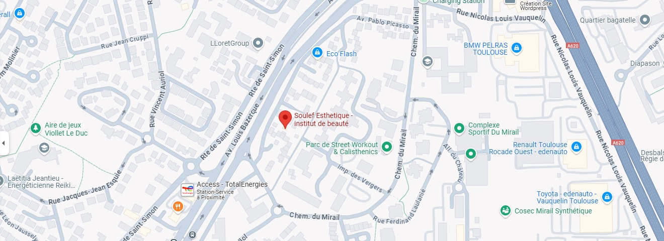 Carte de Toulouse centrée sur Soulef Esthetique - institut de beauté, près de la Rte de Saint-Simon et du Chem. du Mirail.
