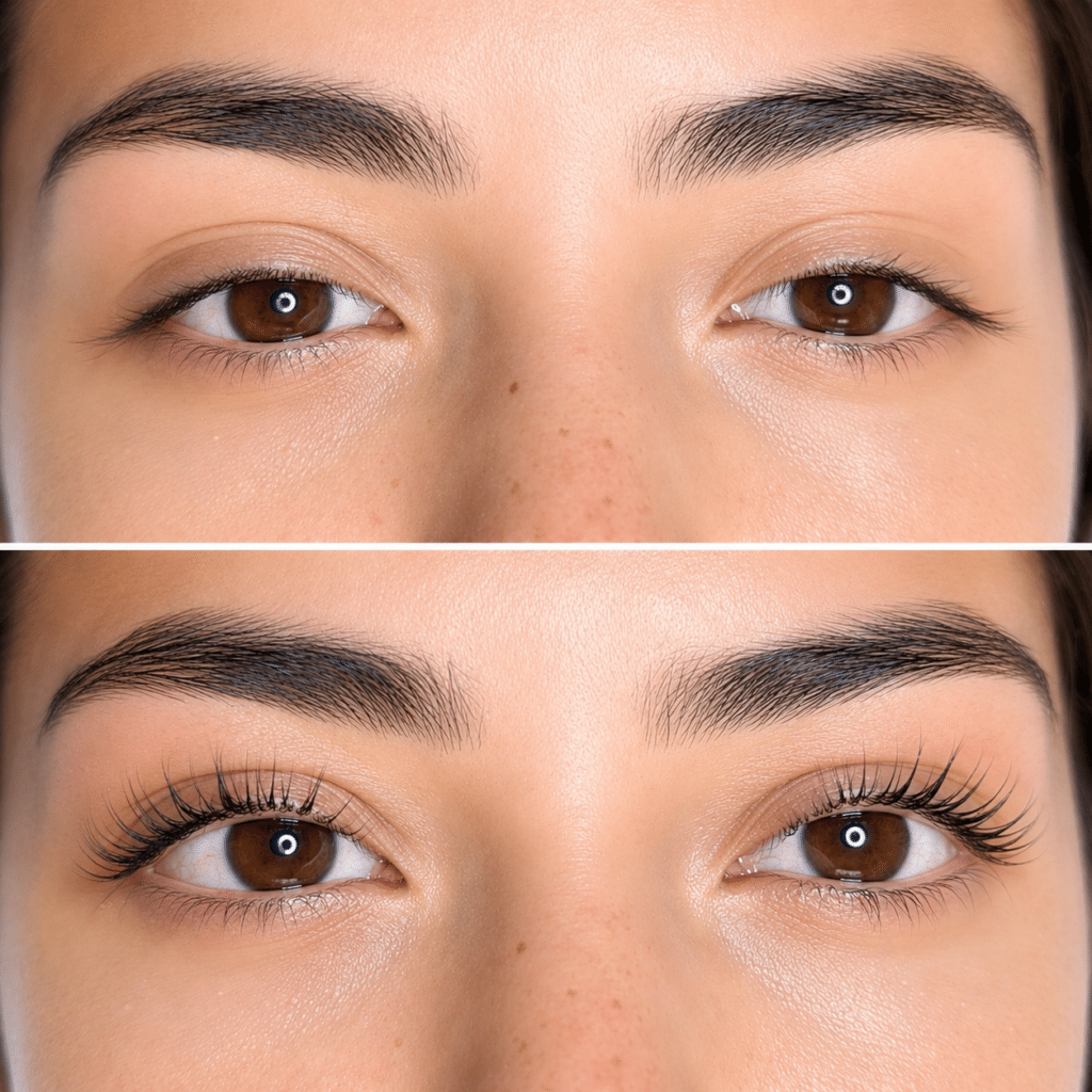 Avant-Après Rehaussement de Cils : Un Regard Sublimé Avant/après lash lift coréen : cils rehaussés et recourbés naturellement – Soulef Esthétique Toulouse